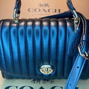 COACH Black Leather Quilted Tilley Top Sachel